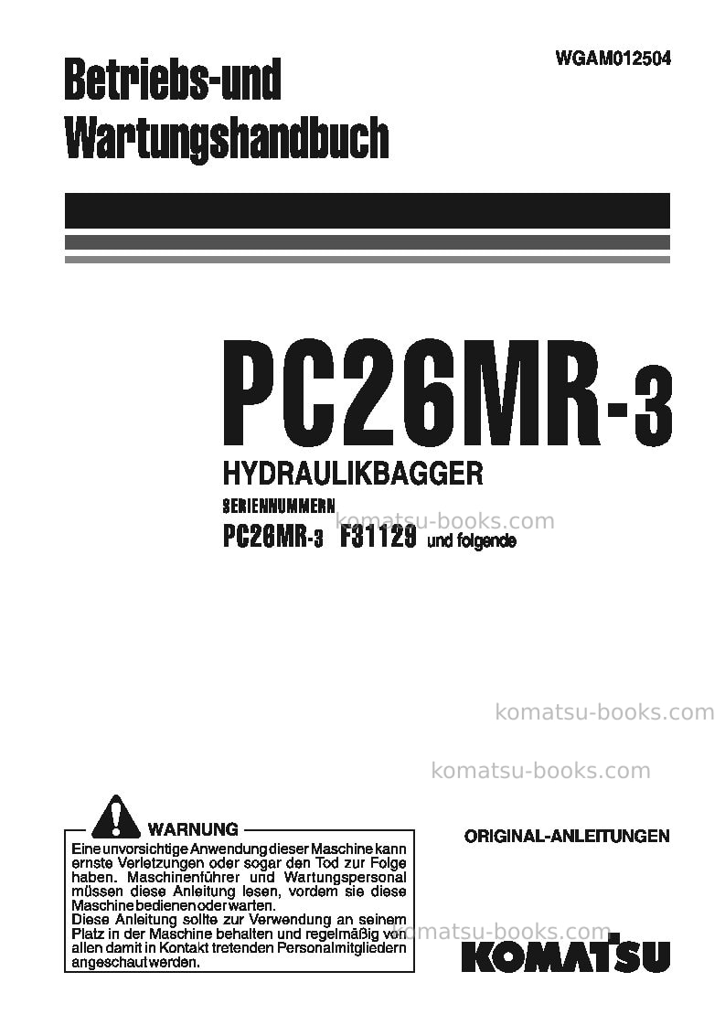 Komatsu pc26mr-3ita Betriebsanleitung Titelseite Komatsu pc26mr-3ita Betriebsanleitung Titelseite