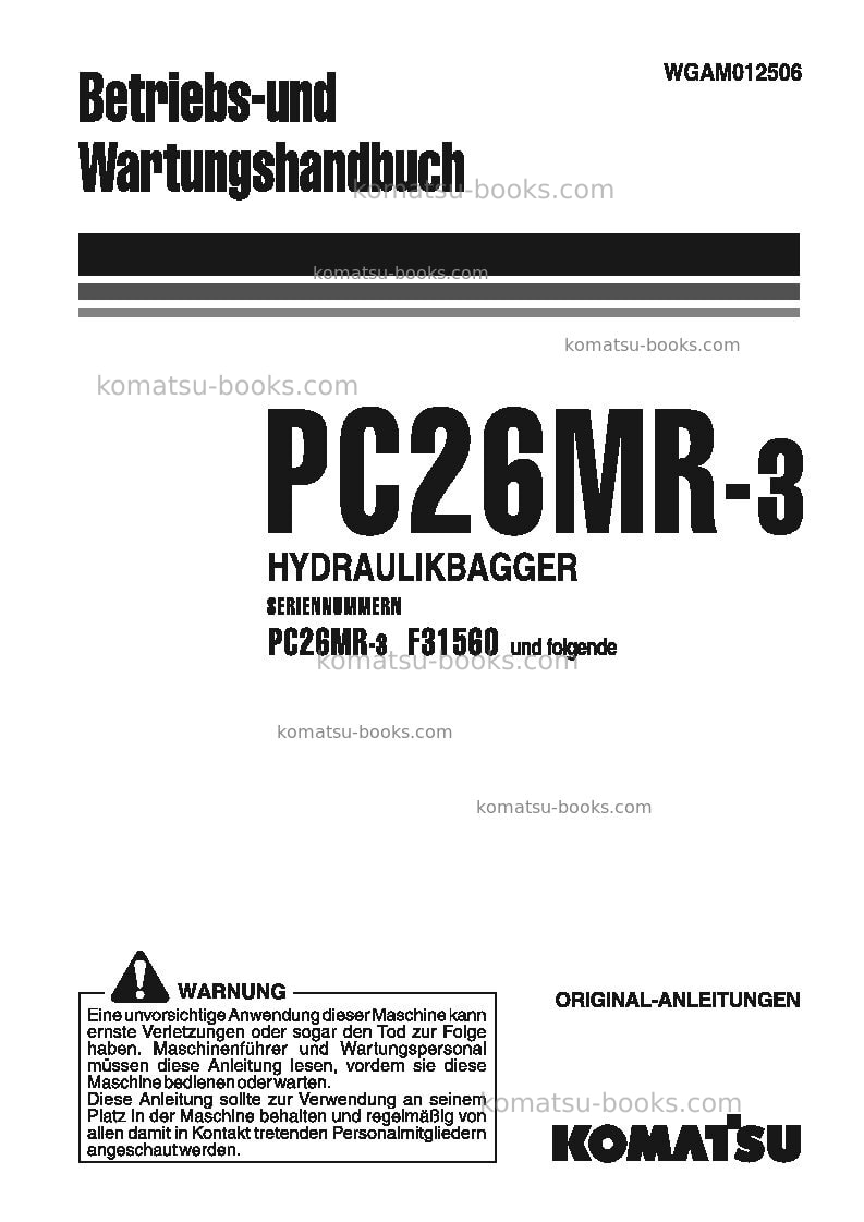 Komatsu pc26mr-3ita Betriebsanleitung Titelseite Komatsu pc26mr-3ita Betriebsanleitung Titelseite
