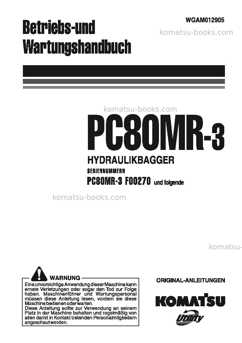 Komatsu pc80mr-3ita Betriebsanleitung Titelseite Komatsu pc80mr-3ita Betriebsanleitung Titelseite