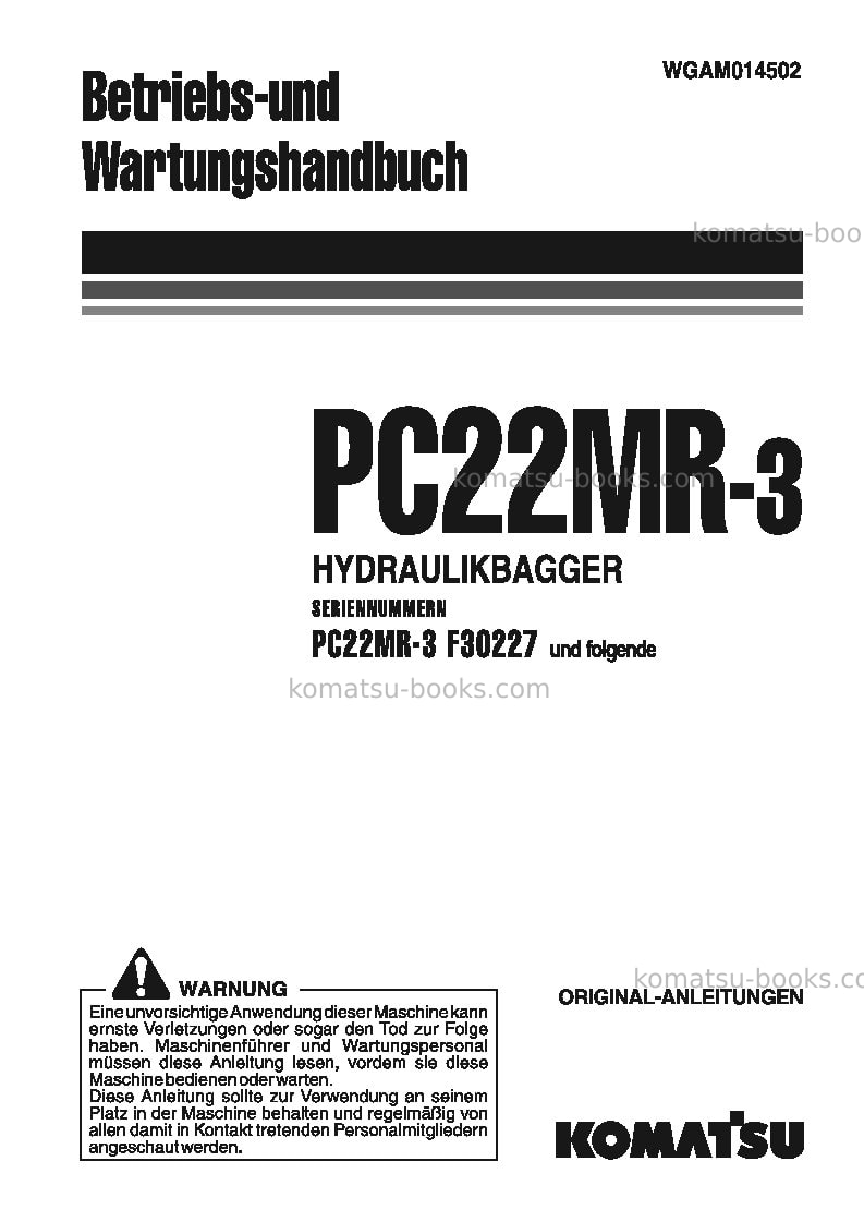 Komatsu pc22mr-3ita Betriebsanleitung Titelseite Komatsu pc22mr-3ita Betriebsanleitung Titelseite