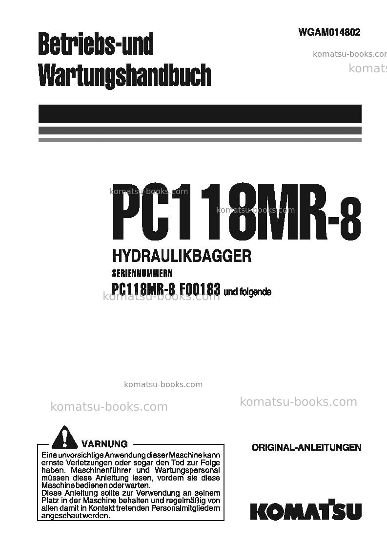 Komatsu pc118mr-8ita Betriebsanleitung Titelseite