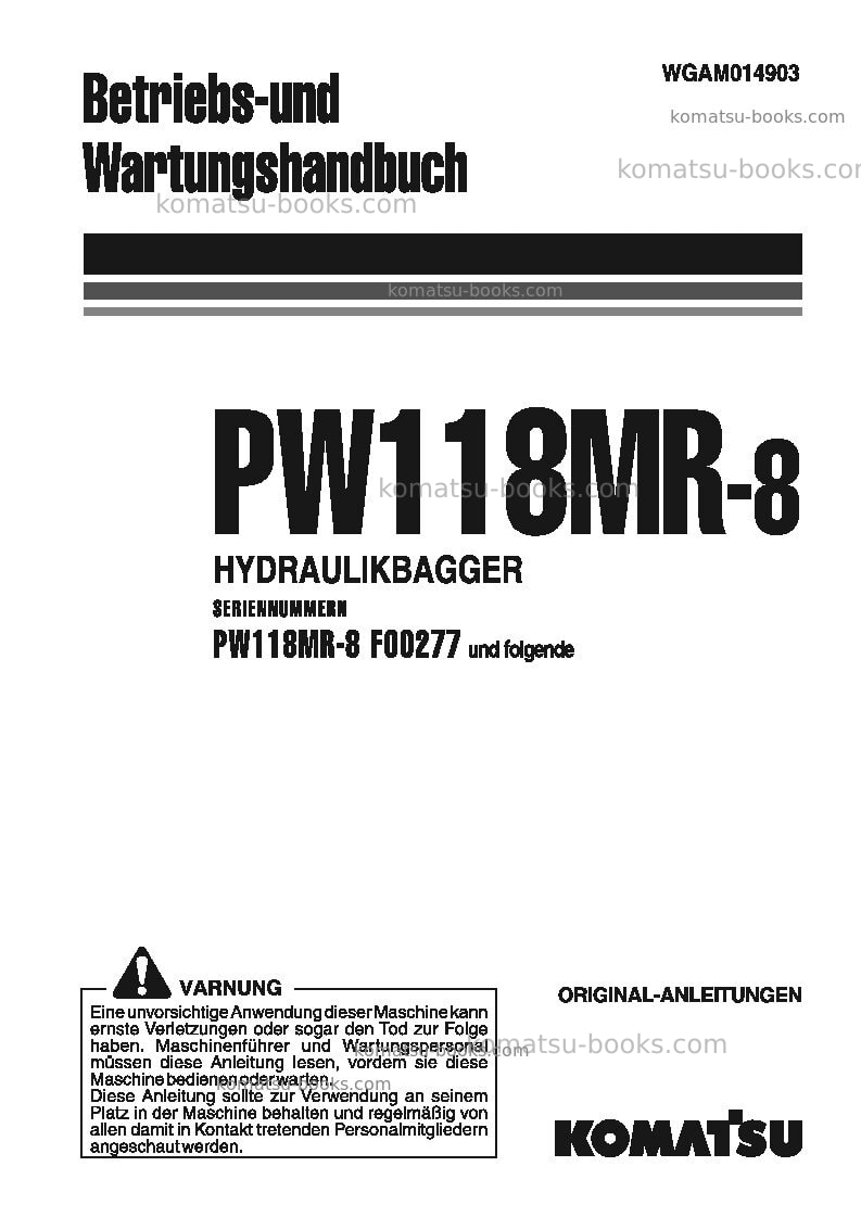 Komatsu pw118mr-8ita Betriebsanleitung Titelseite Komatsu pw118mr-8ita Betriebsanleitung Titelseite