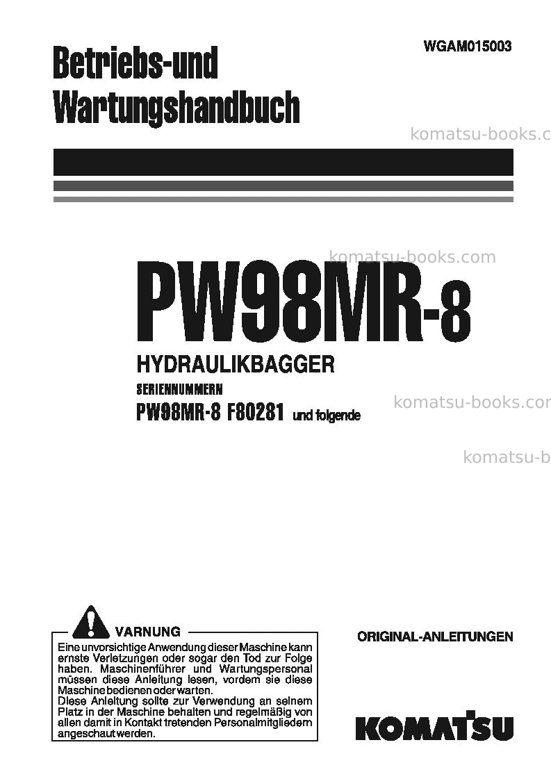 Komatsu pw98mr-8ita Betriebsanleitung Titelseite Komatsu pw98mr-8ita Betriebsanleitung Titelseite