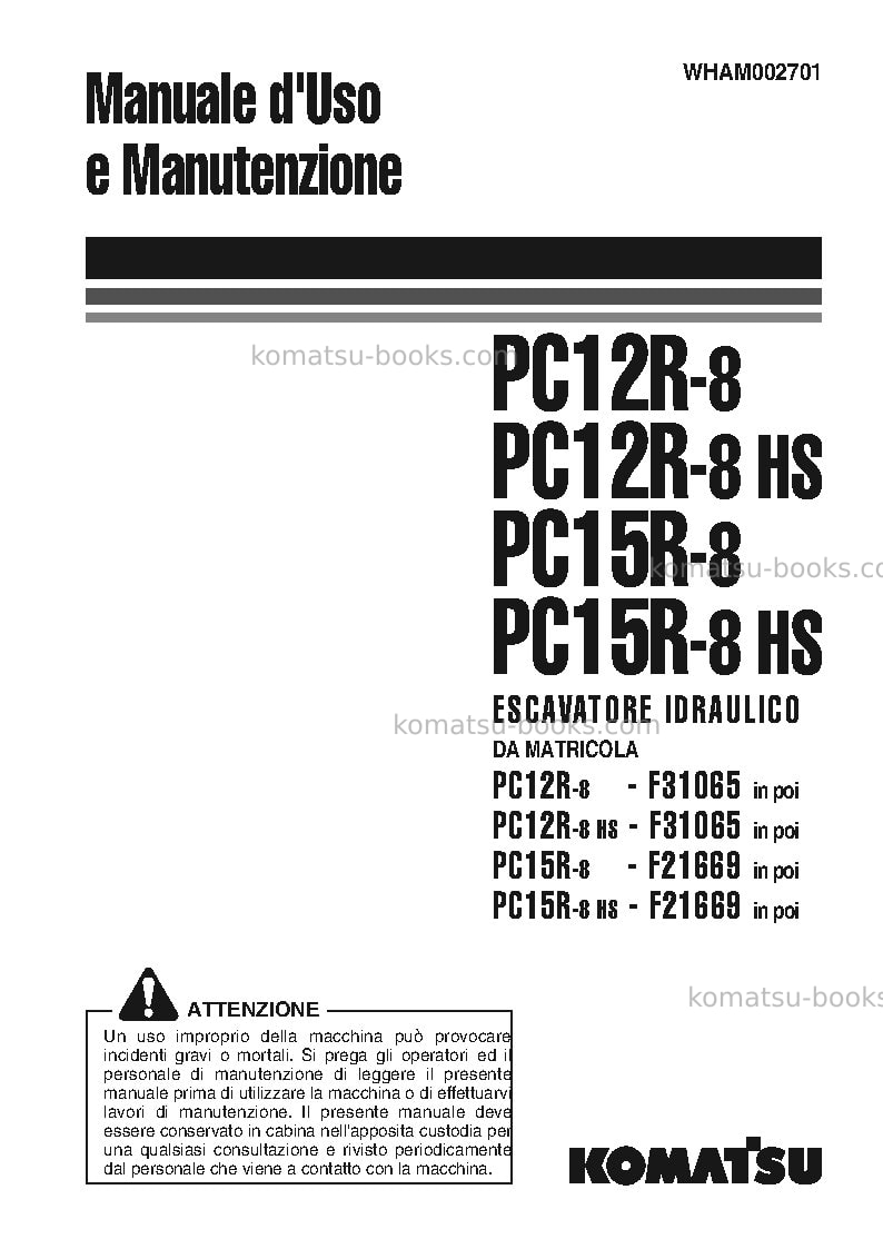 Komatsu pc12r-8ita Manuale operativo copertina Komatsu pc12r-8ita Manuale operativo copertina