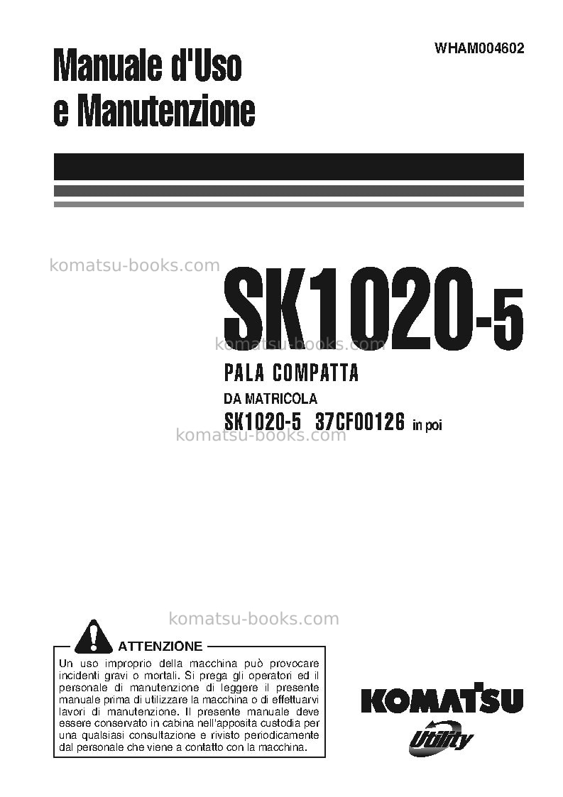 Komatsu sk1020-5ita Manuale operativo copertina
