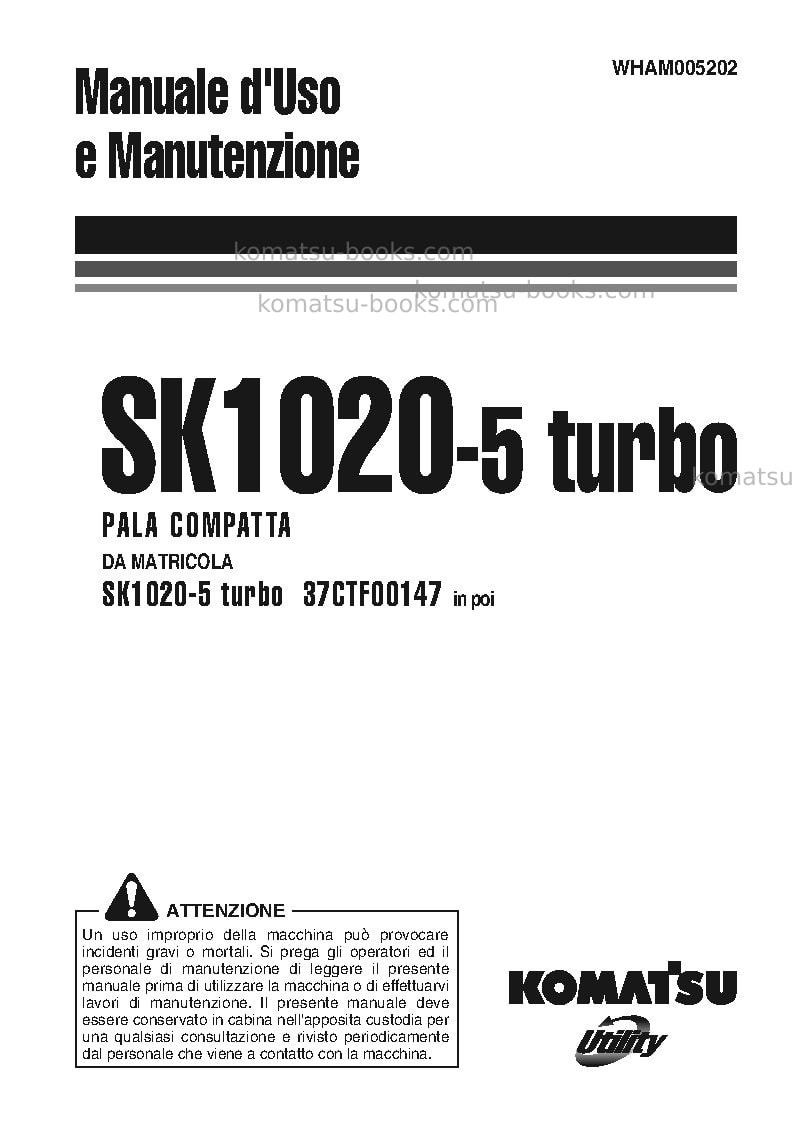 Komatsu sk1020-5ita-turbo Manuale operativo copertina