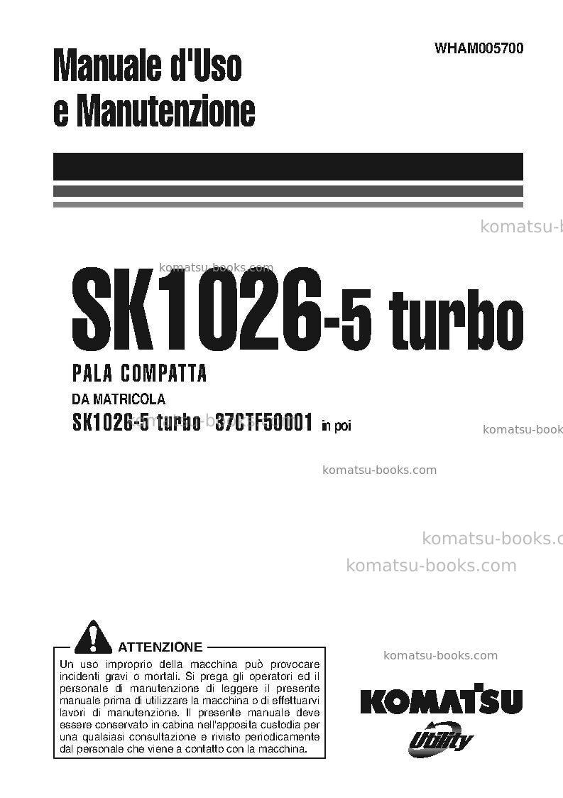 Komatsu sk1026-5ita Manuale operativo copertina Komatsu sk1026-5ita Manuale operativo copertina