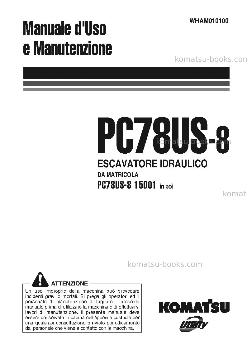 Komatsu pc78us-8jpn-for eu Manuale operativo copertina