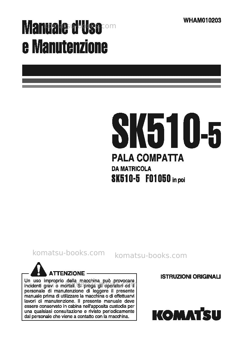 Komatsu sk510-5ita Manuale operativo copertina Komatsu sk510-5ita Manuale operativo copertina