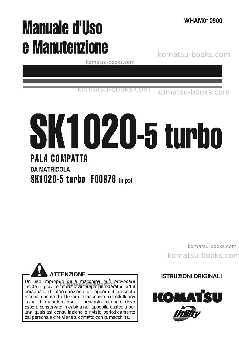 Komatsu sk1020-5ita-turbo Manuale operativo copertina