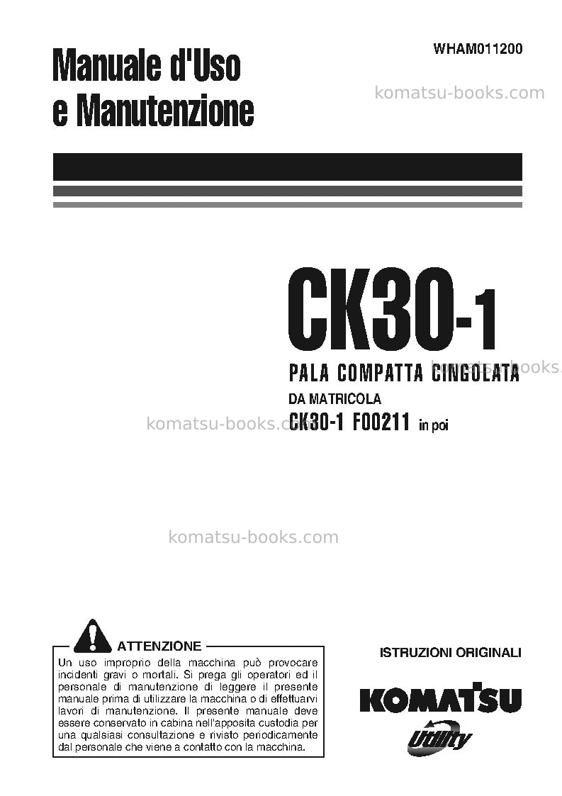 Komatsu ck30-1ita Manuale operativo copertina Komatsu ck30-1ita Manuale operativo copertina