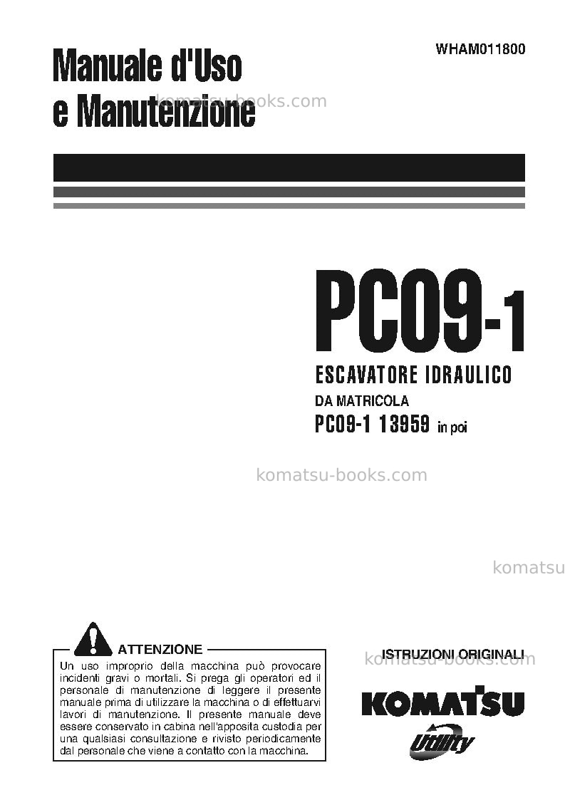 Komatsu pc09-1ita Manuale operativo copertina Komatsu pc09-1ita Manuale operativo copertina