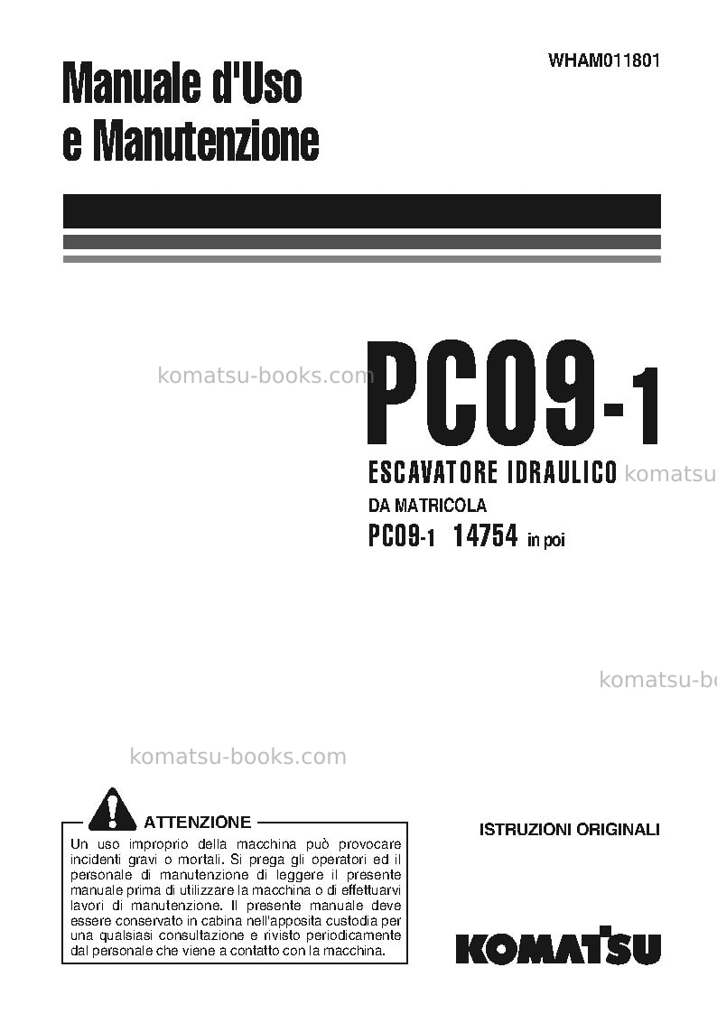 Komatsu pc09-1ita Manuale operativo copertina Komatsu pc09-1ita Manuale operativo copertina