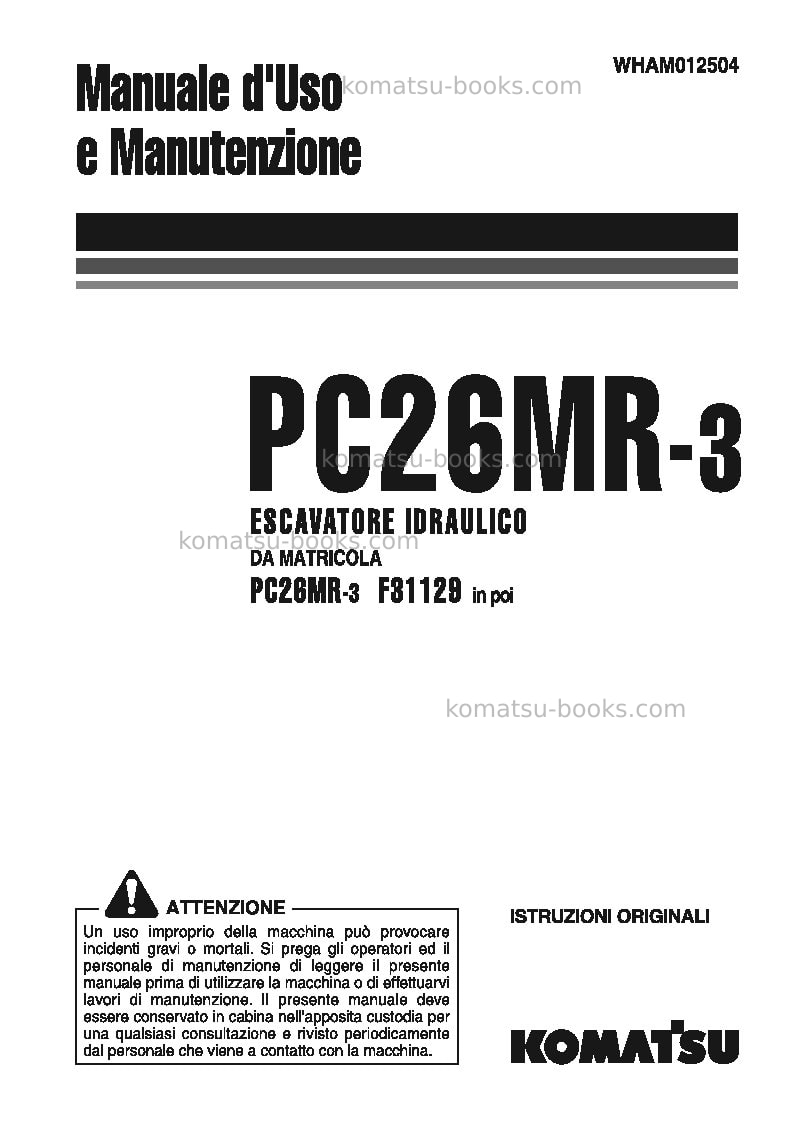 Komatsu pc26mr-3ita Manuale operativo copertina