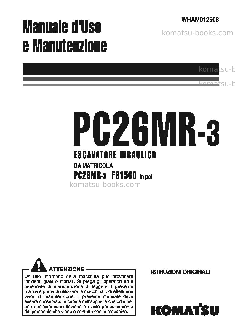 Komatsu pc26mr-3ita Manuale operativo copertina Komatsu pc26mr-3ita Manuale operativo copertina