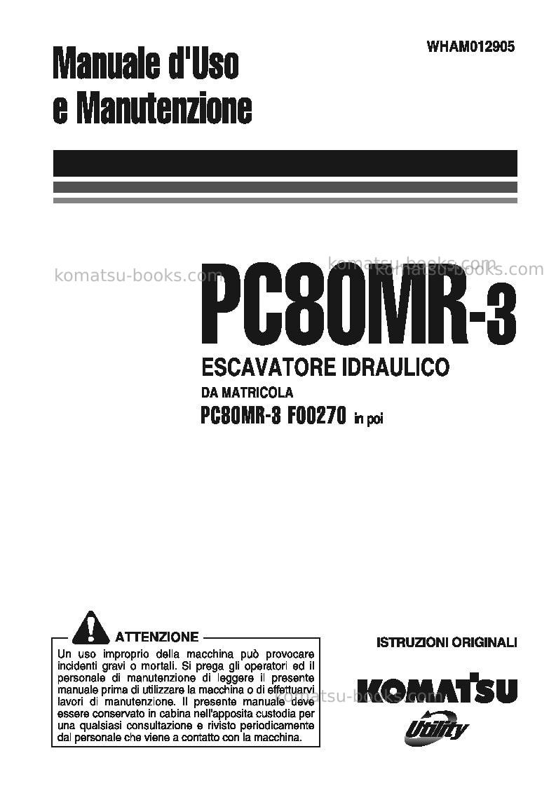 Komatsu pc80mr-3ita Manuale operativo copertina