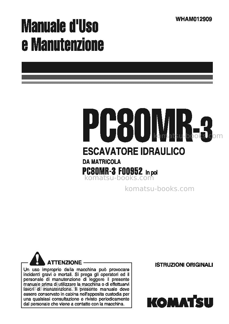 Komatsu pc80mr-3ita Manuale operativo copertina Komatsu pc80mr-3ita Manuale operativo copertina