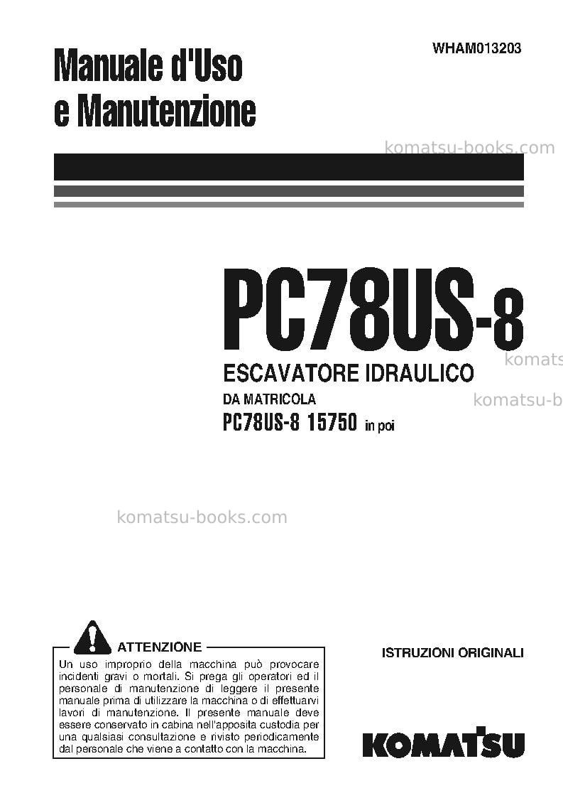 Komatsu pc78us-8jpn-for eu Manuale operativo copertina Komatsu pc78us-8jpn-for eu Manuale operativo copertina