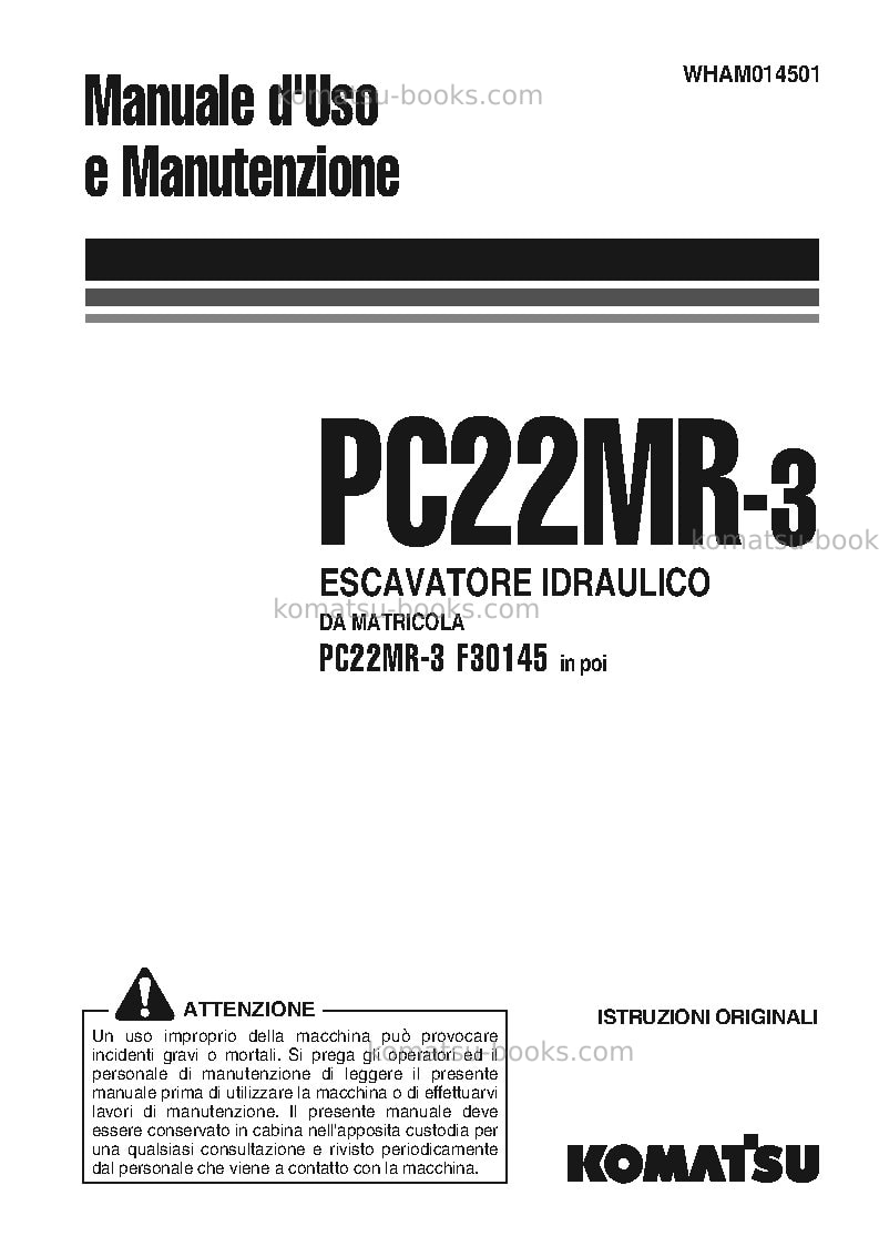Komatsu pc22mr-3ita Manuale operativo copertina Komatsu pc22mr-3ita Manuale operativo copertina