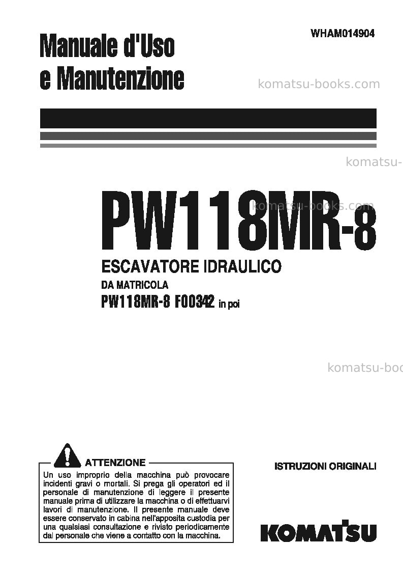 Komatsu pw118mr-8ita Manuale operativo copertina Komatsu pw118mr-8ita Manuale operativo copertina