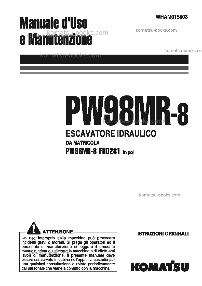 Komatsu pw98mr-8ita Manuale operativo copertina