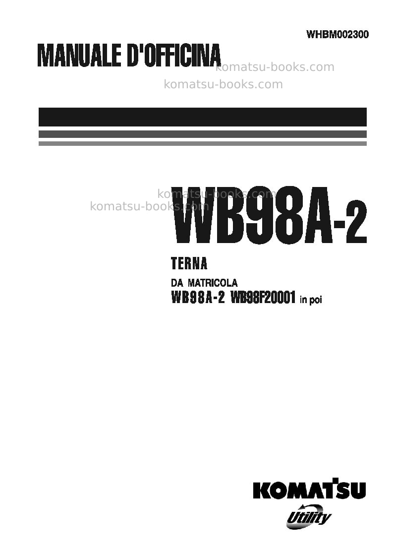 Komatsu wb98a-2ita Riparazione e manutenzione copertina