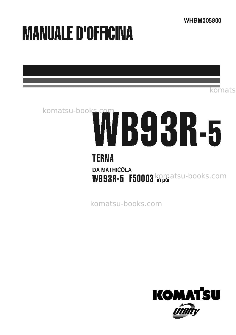 Komatsu wb93r-5ita Riparazione e manutenzione copertina Komatsu wb93r-5ita Riparazione e manutenzione copertina