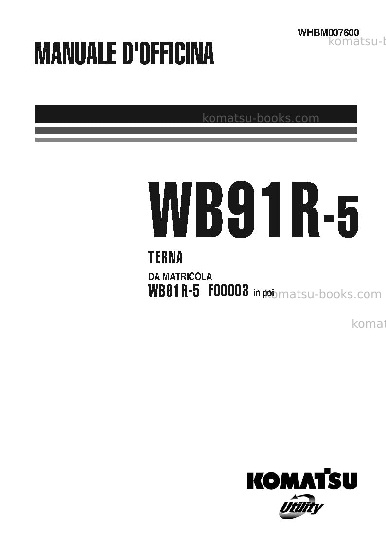 Komatsu wb91r-5ita Riparazione e manutenzione copertina Komatsu wb91r-5ita Riparazione e manutenzione copertina
