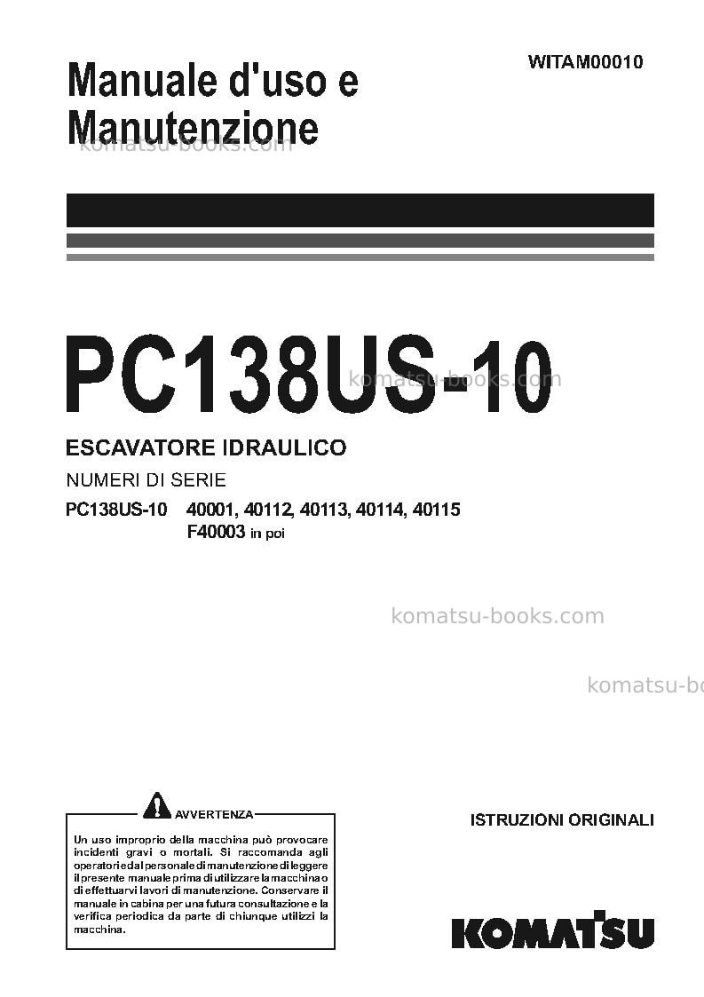 Komatsu pc138us-10ita Manuale operativo copertina