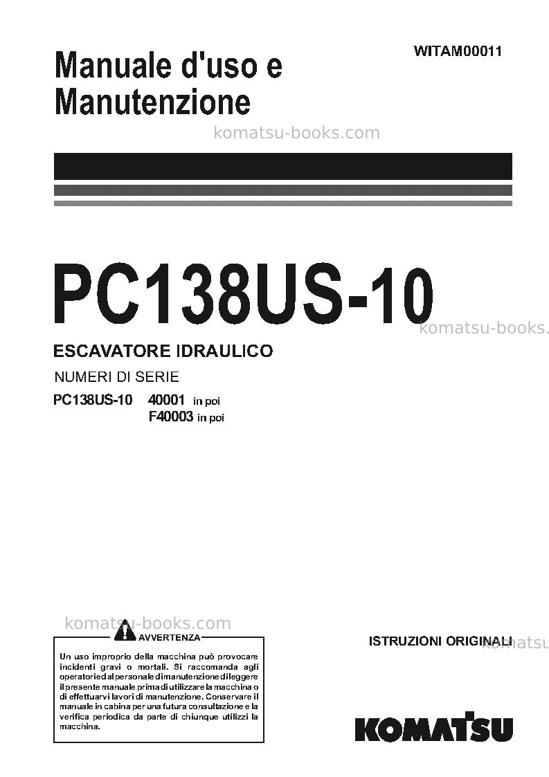 Komatsu pc138us-10ita Manuale operativo copertina Komatsu pc138us-10ita Manuale operativo copertina