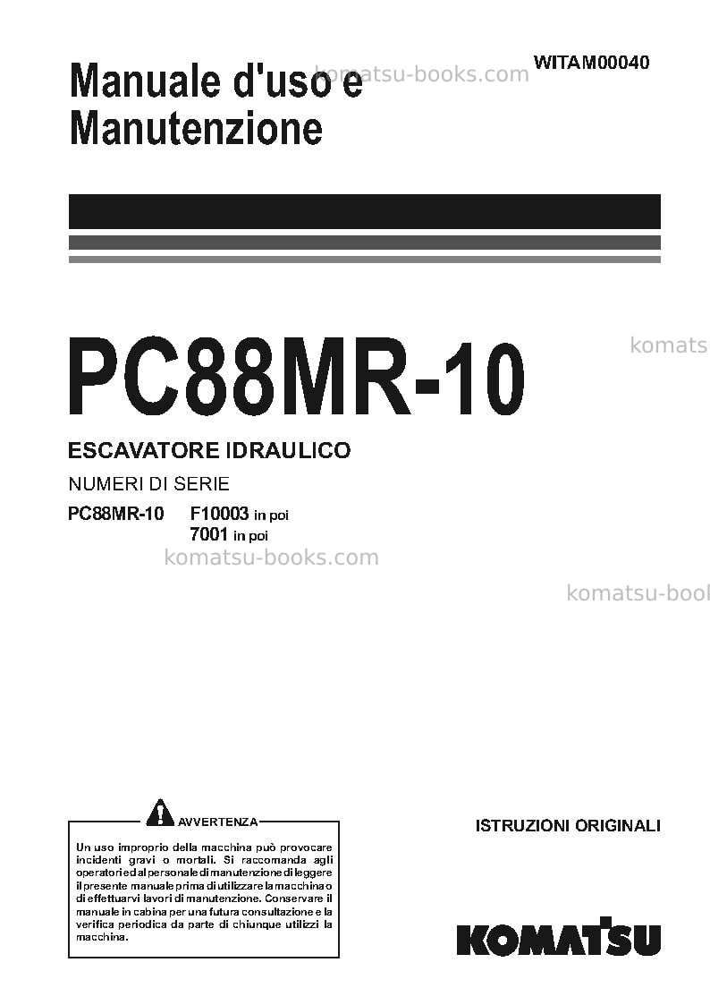 Komatsu pc88mr-10ita Manuale operativo copertina