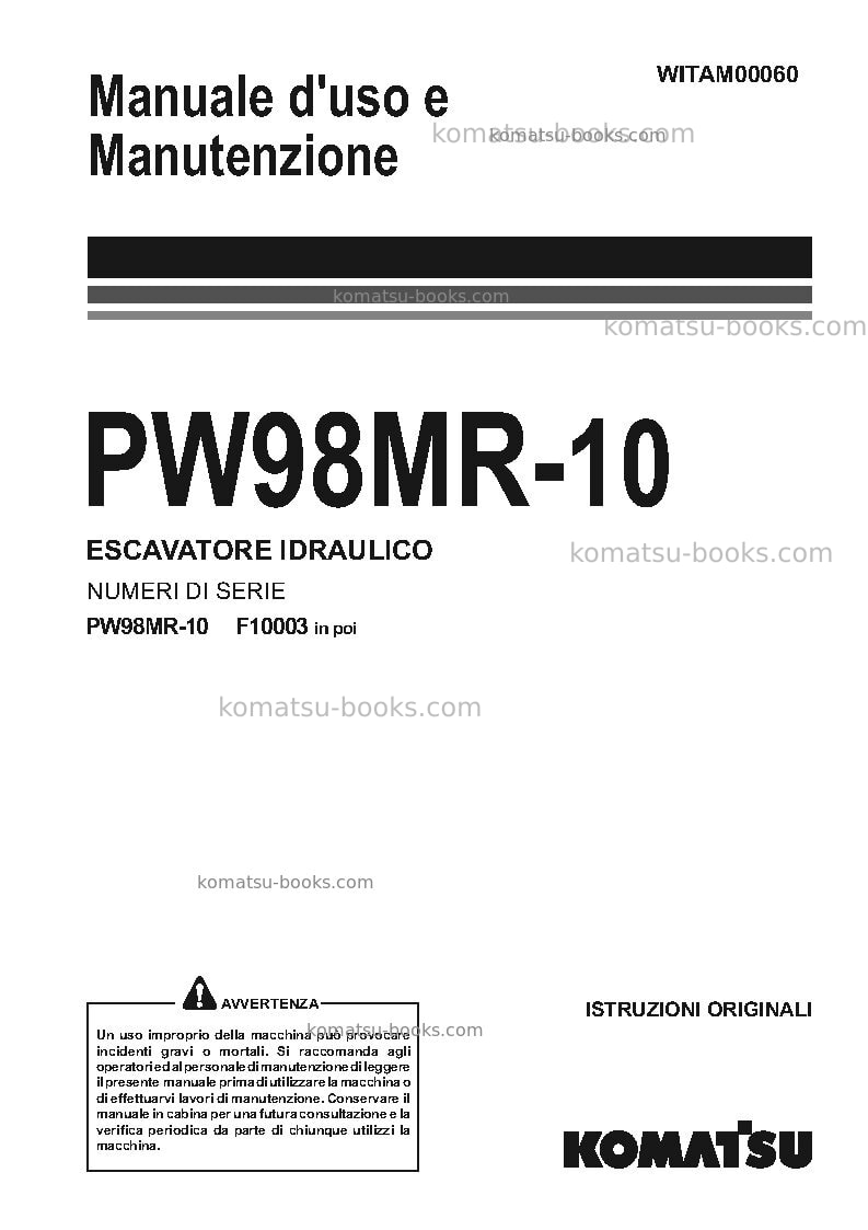 Komatsu pw98mr-10ita Manuale operativo copertina