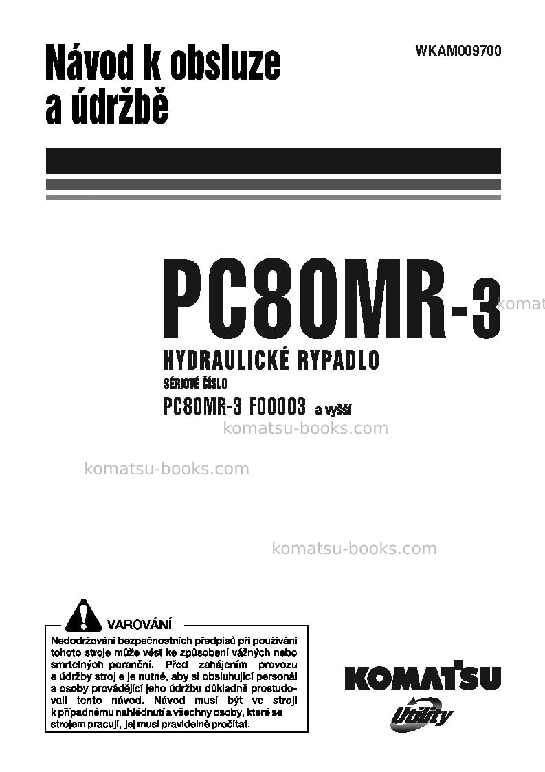 Komatsu pc80mr-3ita Provozní manuál obálka Komatsu pc80mr-3ita Provozní manuál obálka