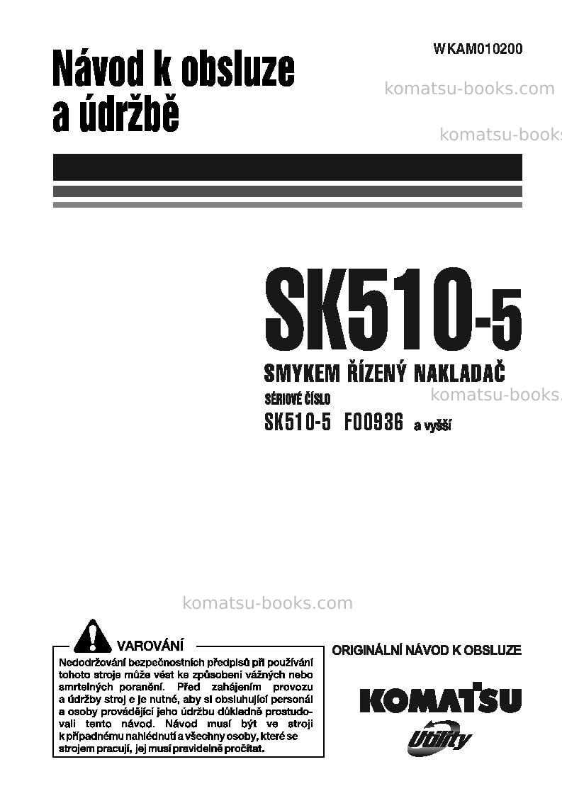Komatsu sk510-5ita Provozní manuál obálka Komatsu sk510-5ita Provozní manuál obálka