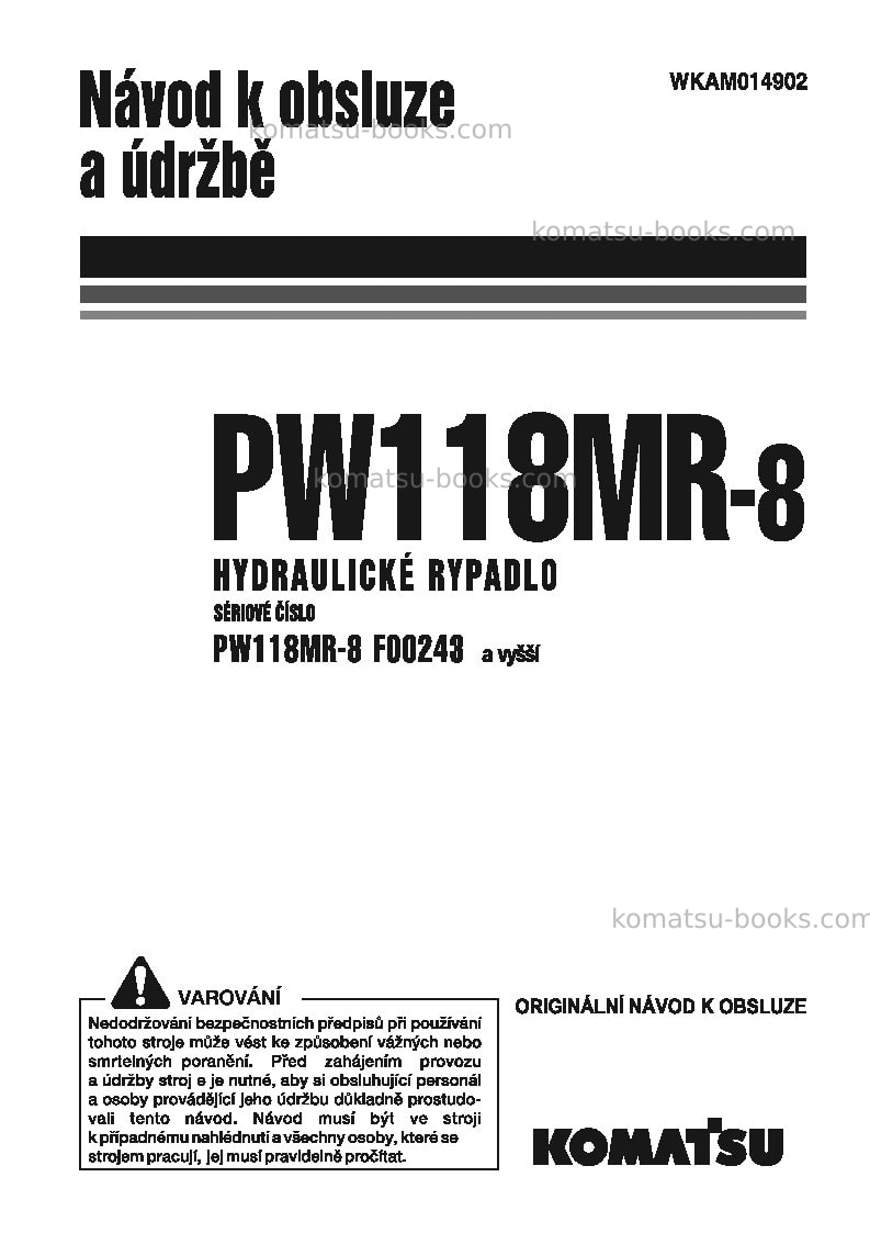 Komatsu pw118mr-8ita Provozní manuál obálka Komatsu pw118mr-8ita Provozní manuál obálka