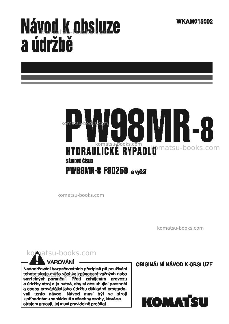 Komatsu pw98mr-8ita Provozní manuál obálka Komatsu pw98mr-8ita Provozní manuál obálka