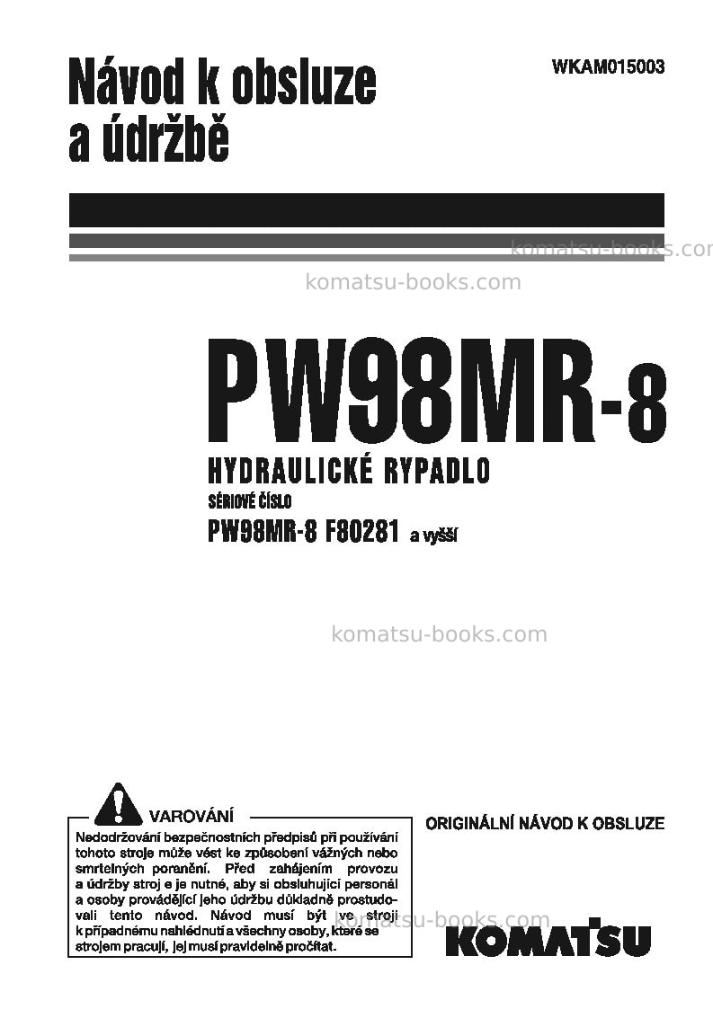Komatsu pw98mr-8ita Provozní manuál obálka Komatsu pw98mr-8ita Provozní manuál obálka