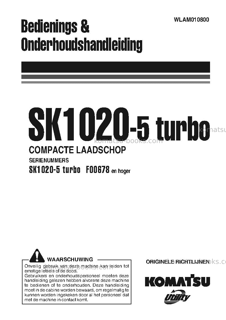 Komatsu sk1020-5ita-turbo Operation manual cover