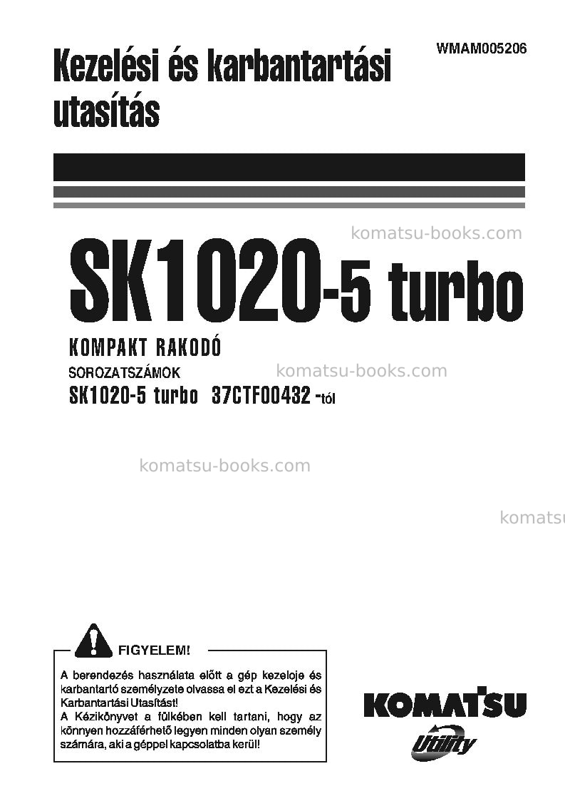 Komatsu sk1020-5ita-turbo Operation manual cover