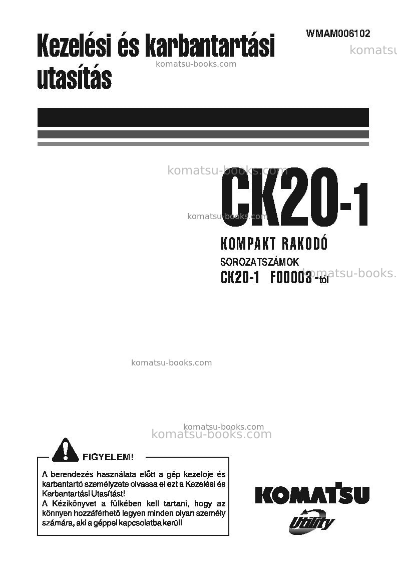 Komatsu ck20-1ita Operation manual cover Komatsu ck20-1ita Operation manual cover