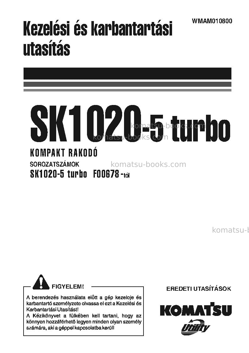 Komatsu sk1020-5ita-turbo Operation manual cover