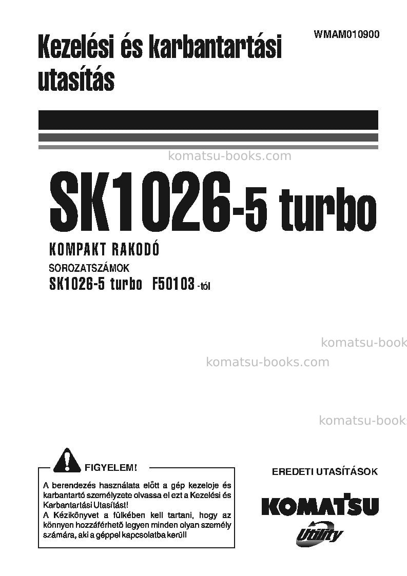 Komatsu sk1026-5ita-turbo Operation manual cover