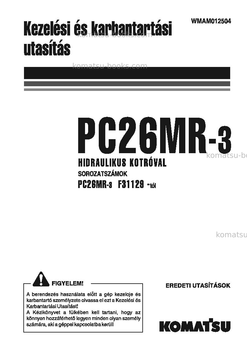 Komatsu pc26mr-3ita Operation manual cover