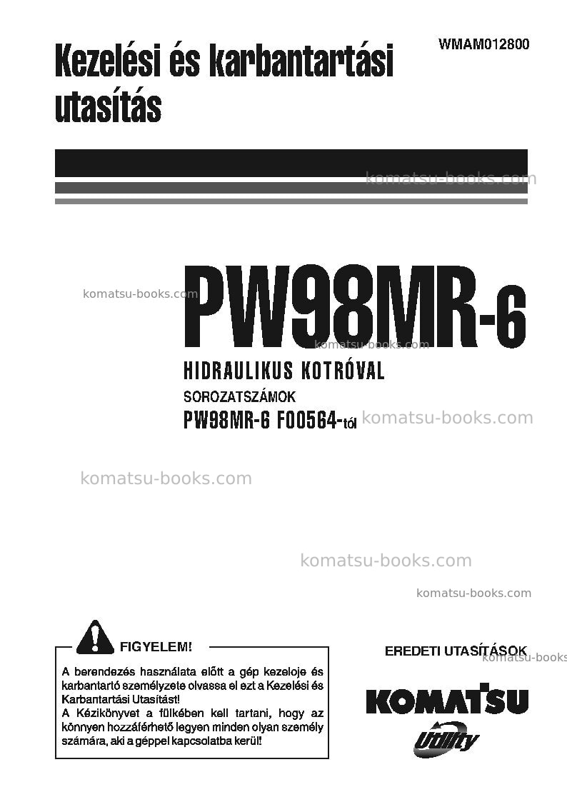 Komatsu pw98mr-6ita Operation manual cover