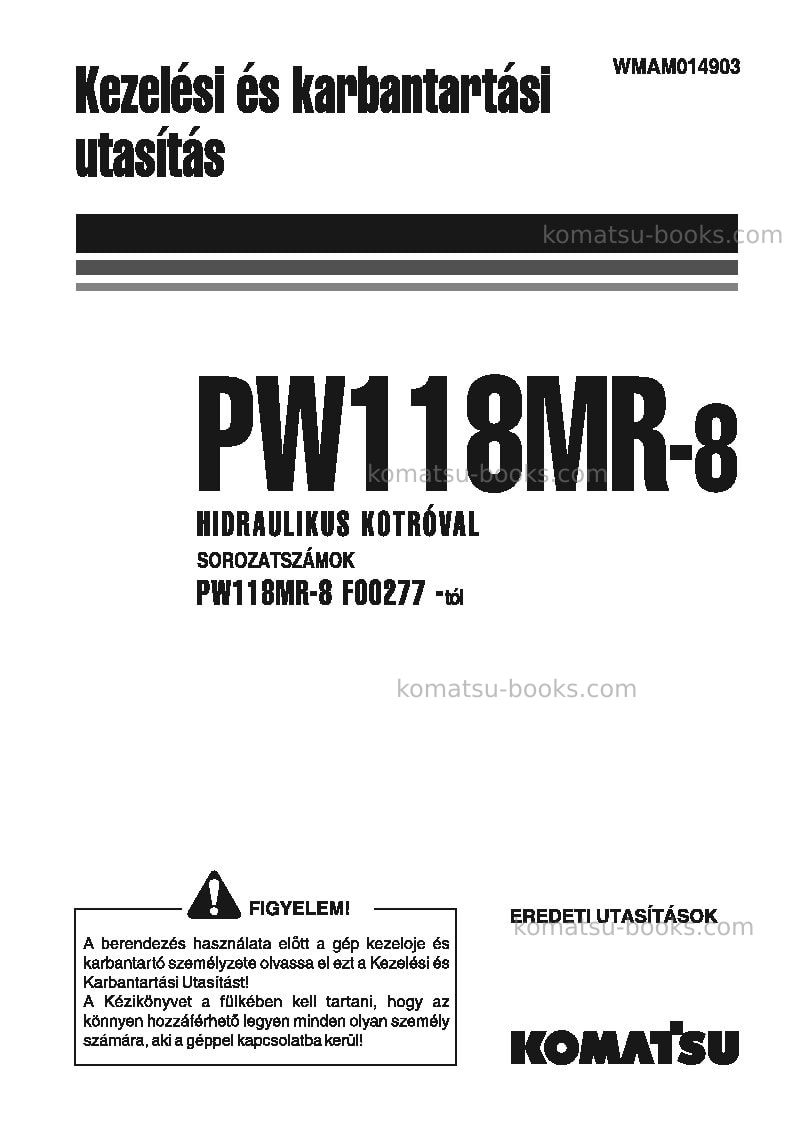 Komatsu pw118mr-8ita Operation manual cover