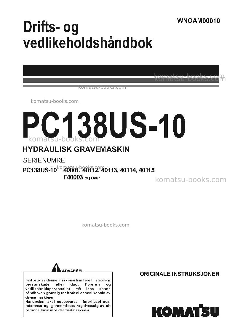 Komatsu pc138us-10ita Operation manual cover Komatsu pc138us-10ita Operation manual cover