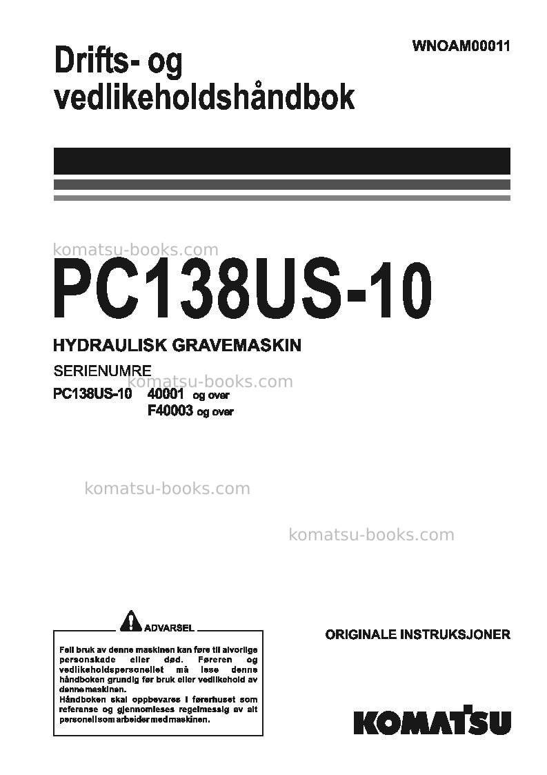 Komatsu pc138us-10ita Operation manual cover