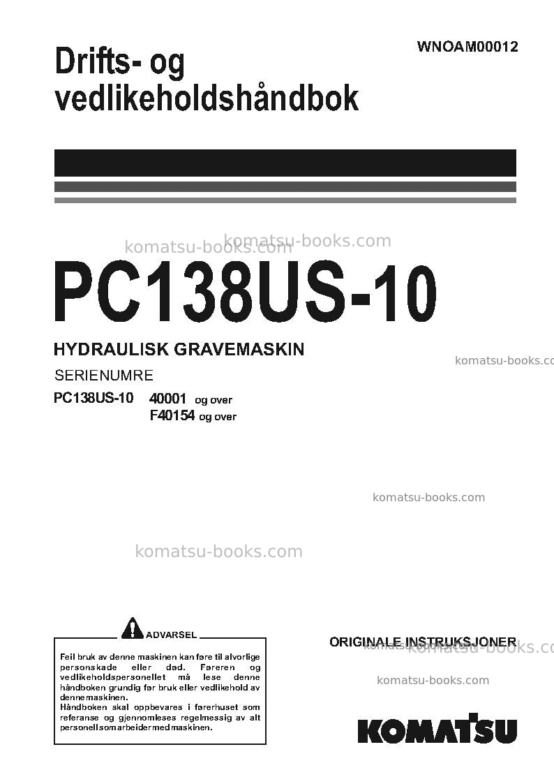 Komatsu pc138us-10ita Operation manual cover