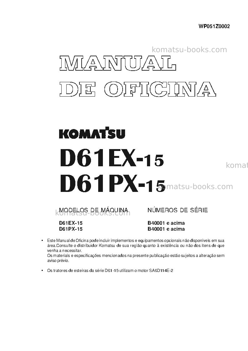 Komatsu d61ex-15bra Reparo e manutenção capa Komatsu d61ex-15bra Reparo e manutenção capa