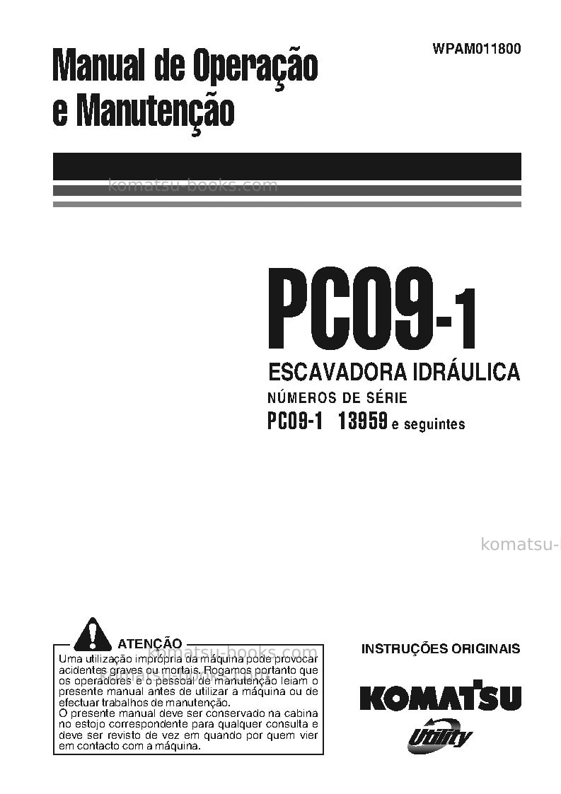 Komatsu pc09-1ita Manual de operação capa Komatsu pc09-1ita Manual de operação capa